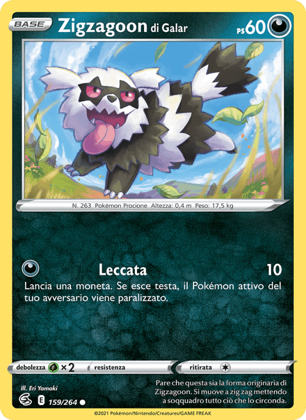 Zigzagoon di Galar, carta 159 de Colpo Fusione