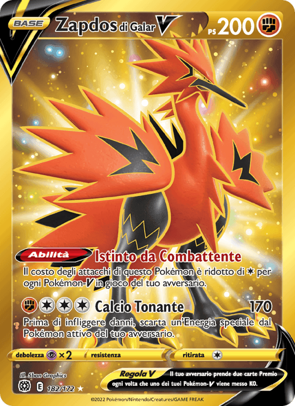 Zapdos di Galar V, carta 182 di Astri Lucenti