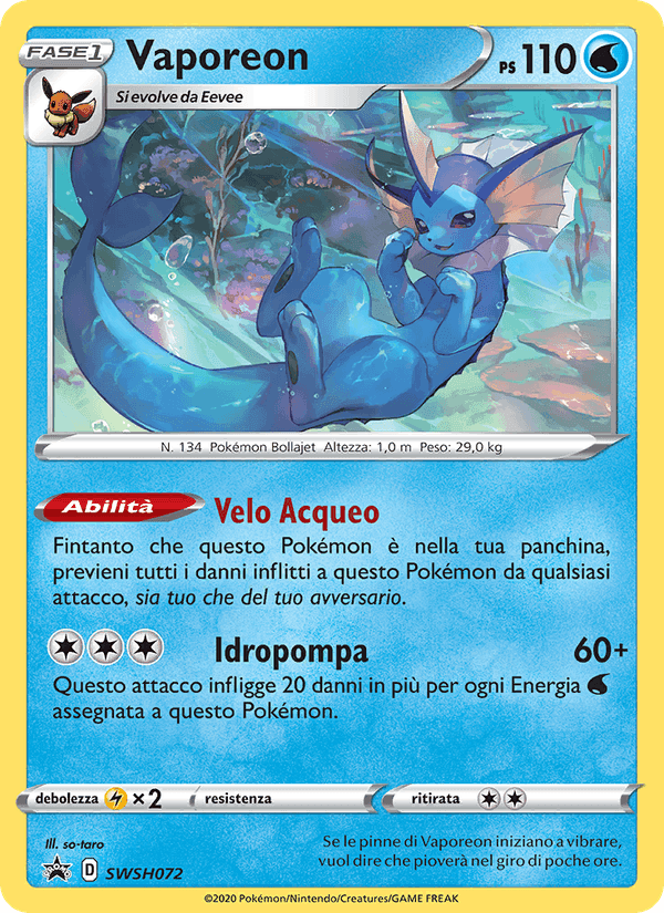 Vaporeon, carta SWSH072 di SPSC Promo