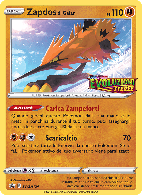 Zapdos di Galar, card SWSH124 from SPSC Promo