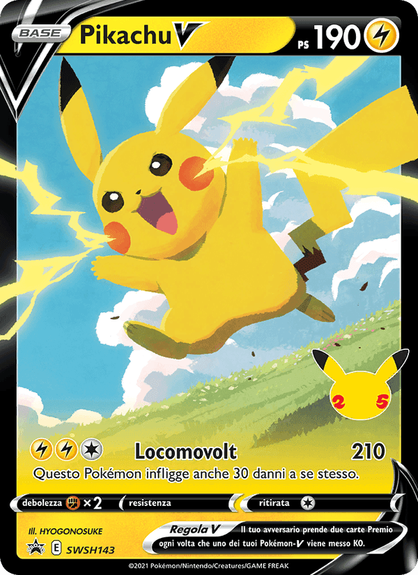 Pikachu V, carta SWSH143 di SPSC Promo