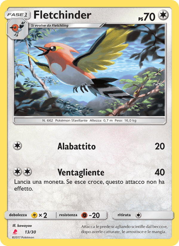 Fletchinder, carta 13 di Sole e Luna trainer Kit (Lycanroc)