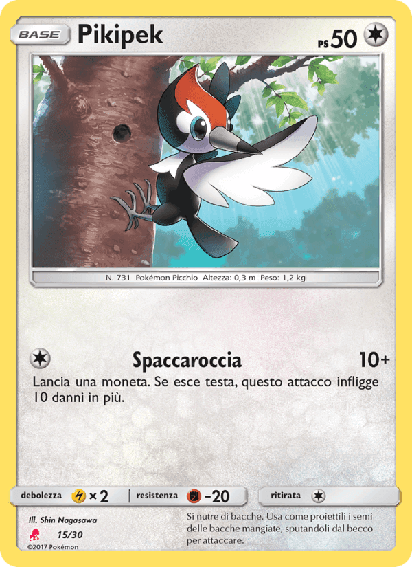 Pikipek, carta 15 di Sole e Luna trainer Kit (Lycanroc)