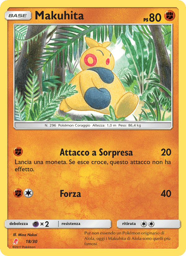 Makuhita, card 18 from Sole e Luna trainer Kit (Lycanroc)