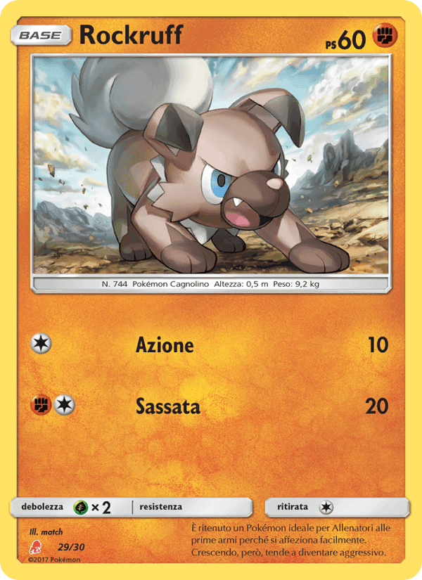 Rockruff, carta 29 di Sole e Luna trainer Kit (Lycanroc)