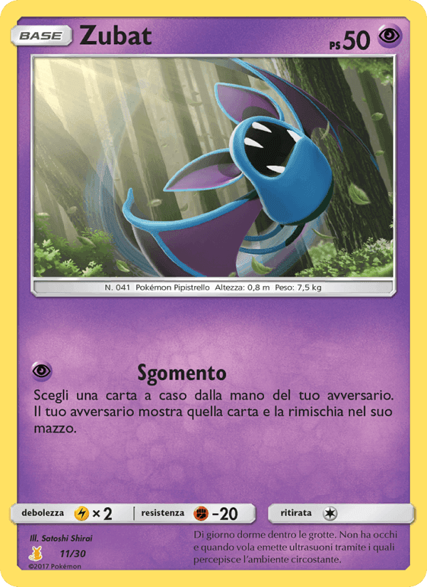 Zubat, card 11 from Sole e Luna trainer Kit (Alolan Raichu)