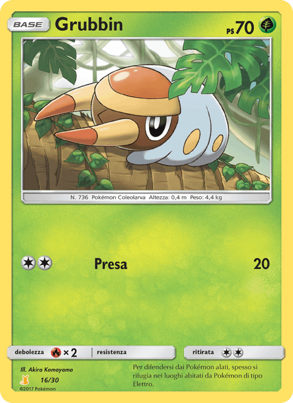 Grubbin, carta 16 di Sole e Luna trainer Kit (Alolan Raichu)