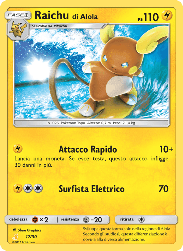 Raichu di Alola, carta 17 di Sole e Luna trainer Kit (Alolan Raichu)