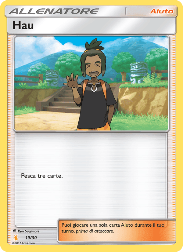 Hau, carta 19 di Sole e Luna trainer Kit (Alolan Raichu)