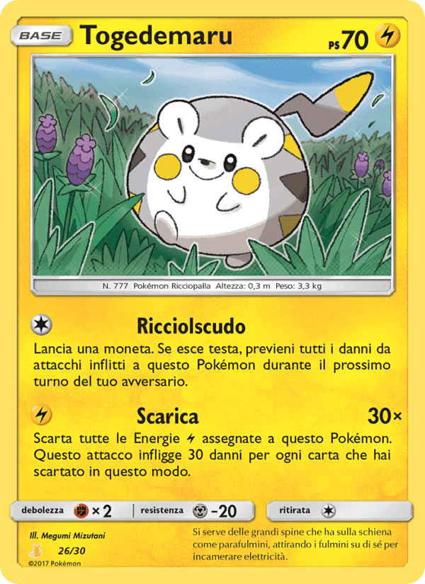Togedemaru, card 26 from Sole e Luna trainer Kit (Alolan Raichu)