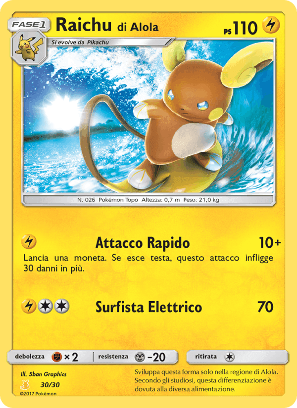 Raichu di Alola, carta 30 di Sole e Luna trainer Kit (Alolan Raichu)