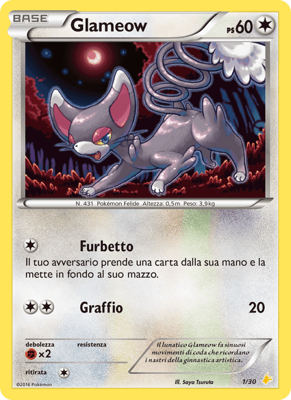 Glameow, carta 1 di XY trainer Kit (Pikachu Libre)