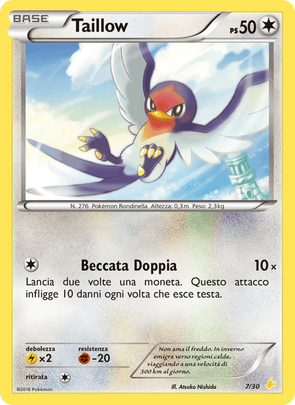 Taillow, card 7 from XY trainer Kit (Pikachu Libre)