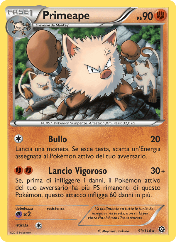 Primeape, card 53 from Vapori Accesi