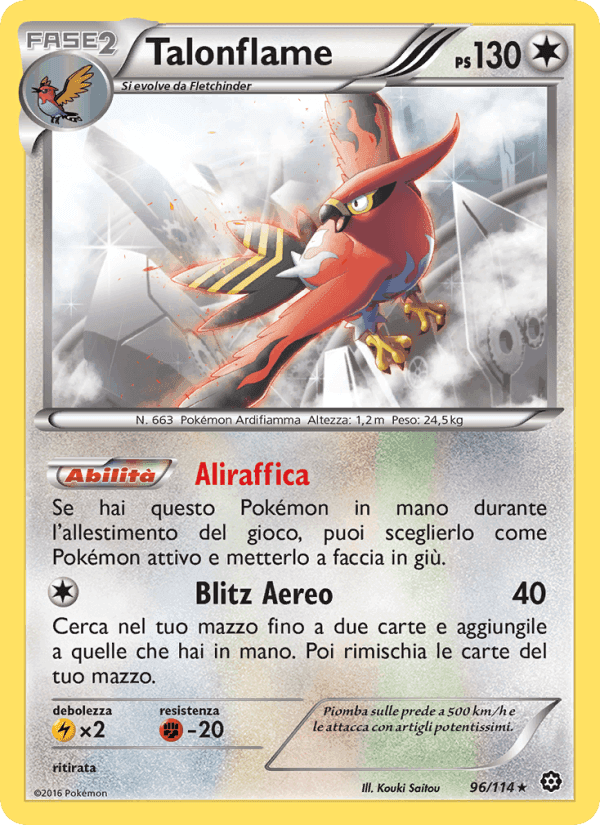 Talonflame, card 96 from Vapori Accesi