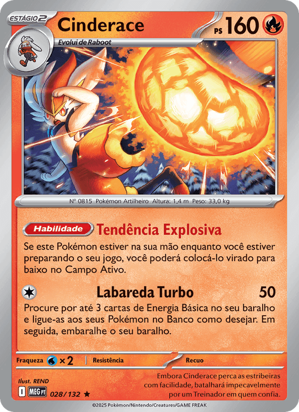 Cinderace, carta 028 de Megaevolução