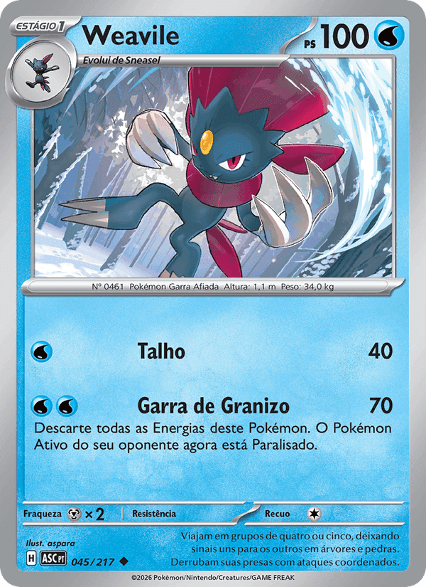 Weavile, carta 045 de Heróis Excelsos
