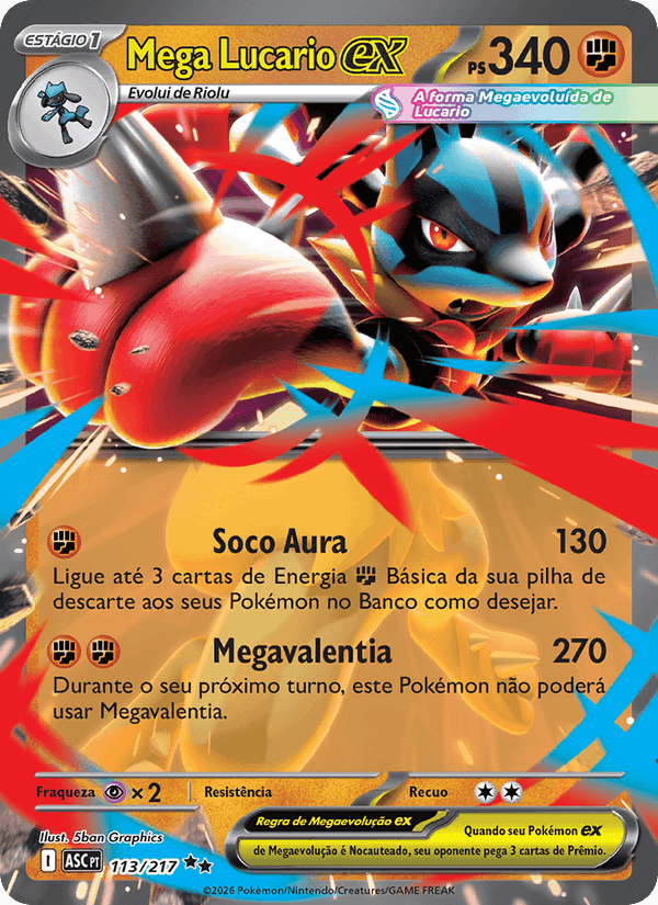 Mega Lucario ex, card 113 from Heróis Excelsos