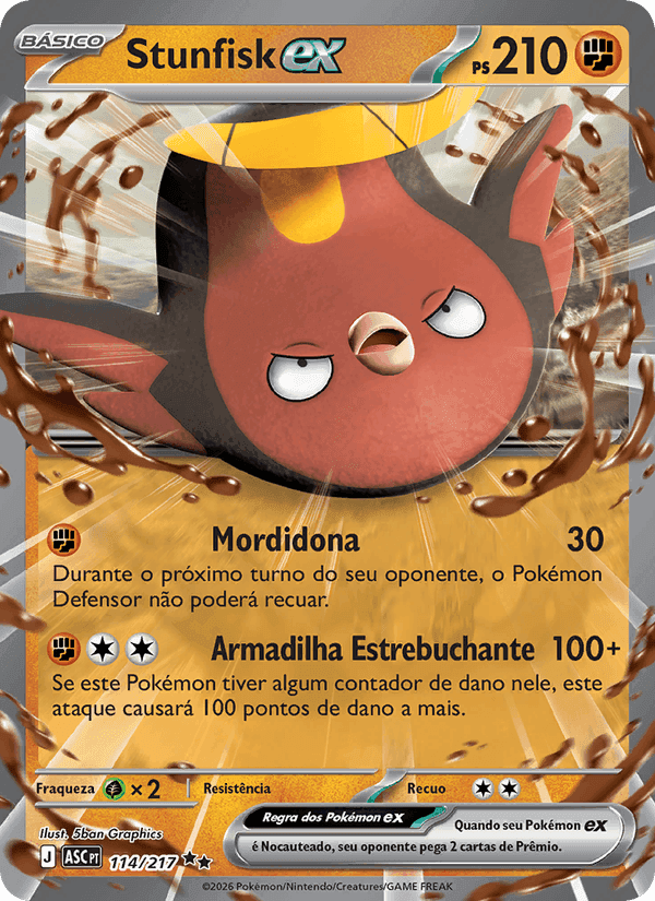 Stunfisk ex, card 114 from Heróis Excelsos
