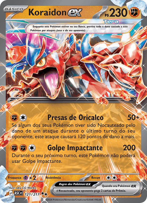 Koraidon ex, card 121 from Heróis Excelsos