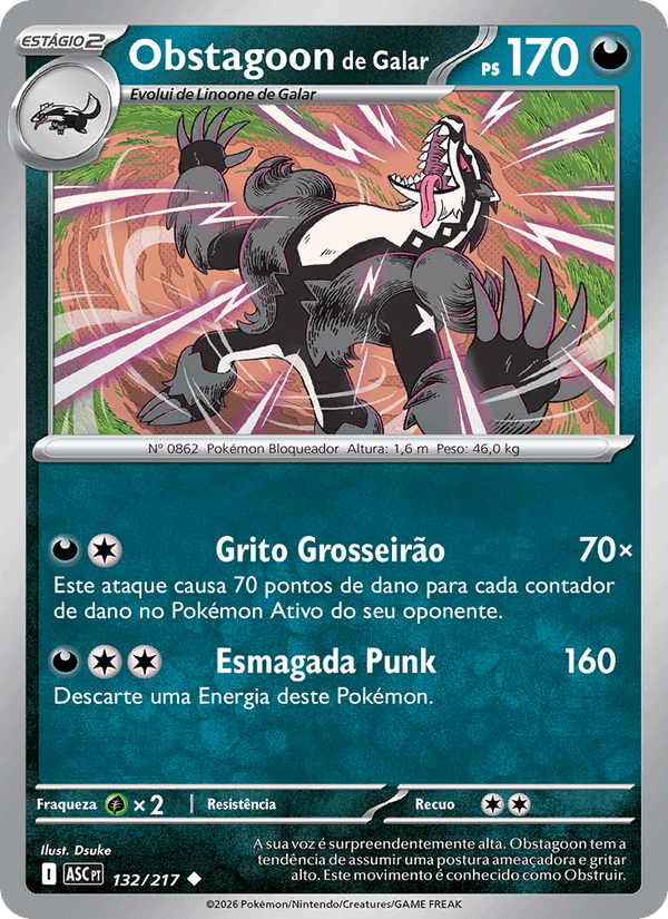 Obstagoon de Galar, carta 132 de Heróis Excelsos