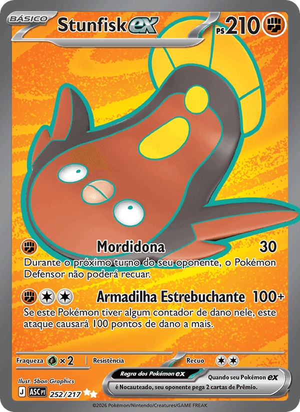 Stunfisk ex, card 252 from Heróis Excelsos