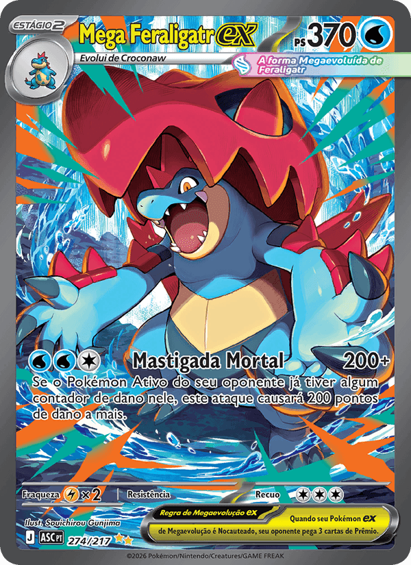 Mega Feraligatr ex, carta 274 de Heróis Excelsos