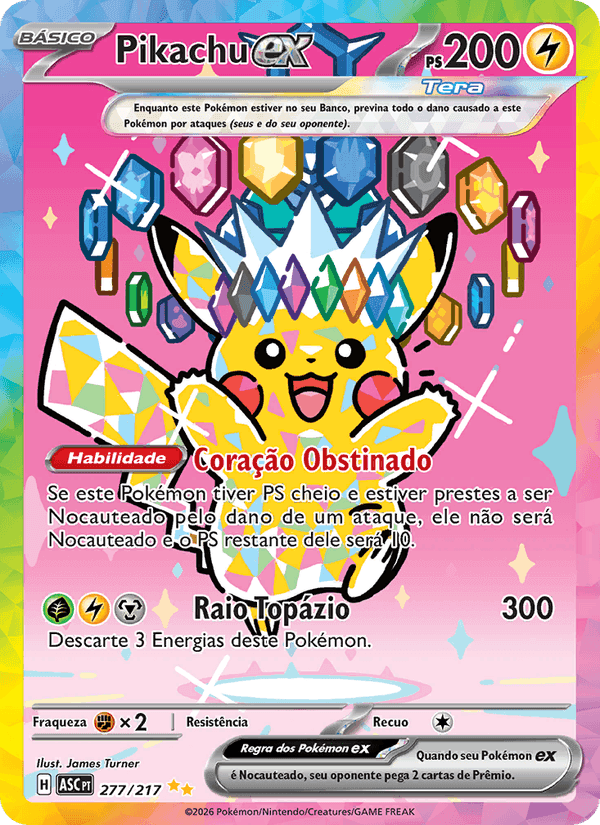Pikachu ex, card 277 from Heróis Excelsos