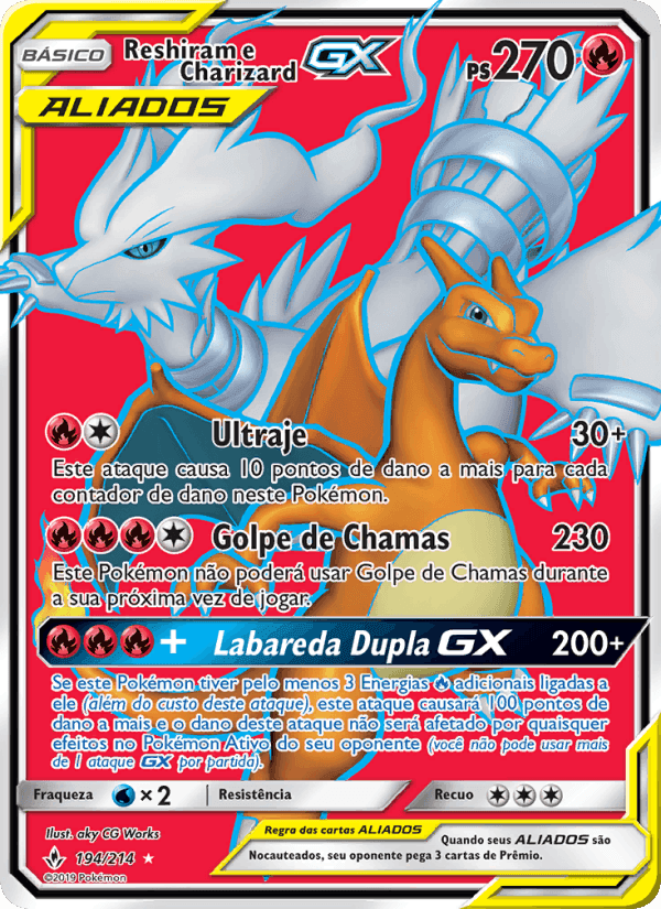 Reshiram e Charizard GX, carta 194 de Elos Inquebráveis