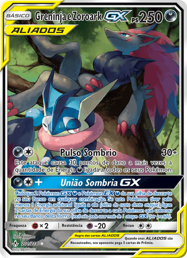 Greninja e Zoroark GX, carta 201 di Elos Inquebráveis