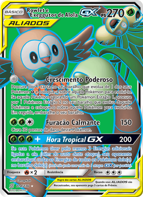 Rowlet e Exeggutor de Alola GX, carte 214 de Sintonia Mental