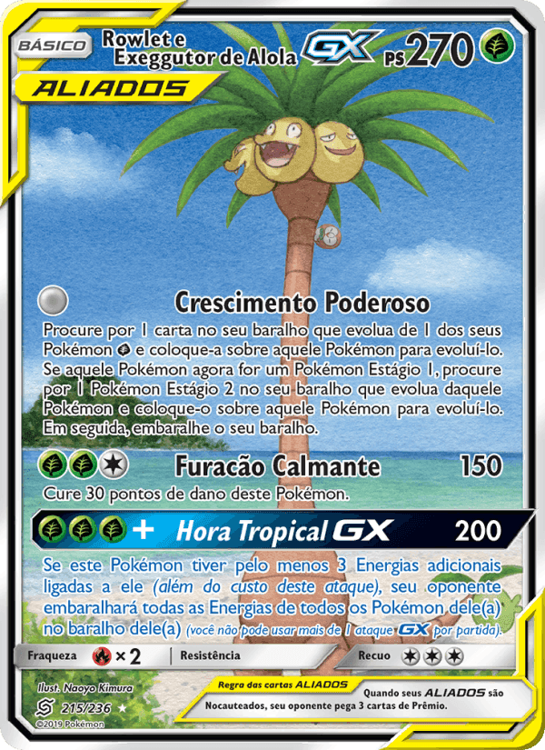 Rowlet e Exeggutor de Alola GX, card 215 from Sintonia Mental 