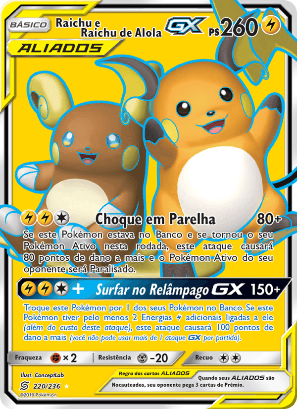 Raichu e Raichu de Alola GX, carta 220 de Sintonia Mental