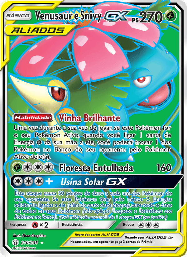 Venusaur e Snivy GX, carta 210 de Eclipse Cósmico
