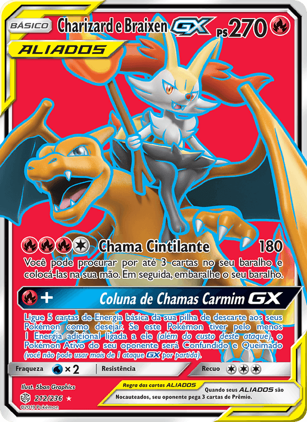 Charizard e Braixen GX, carta 212 de Eclipse Cósmico