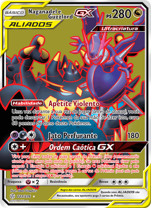 Naganadel e Guzzlord GX, card 223 from Eclipse Cósmico