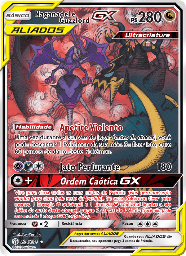 Naganadel e Guzzlord GX, card 224 from Eclipse Cósmico
