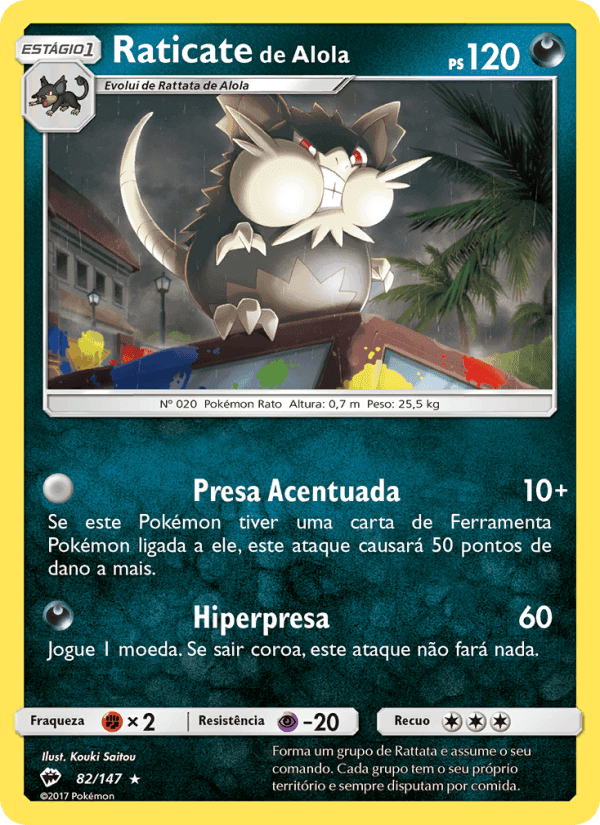 Raticate de Alola, carta 82 di Sombras Ardentes