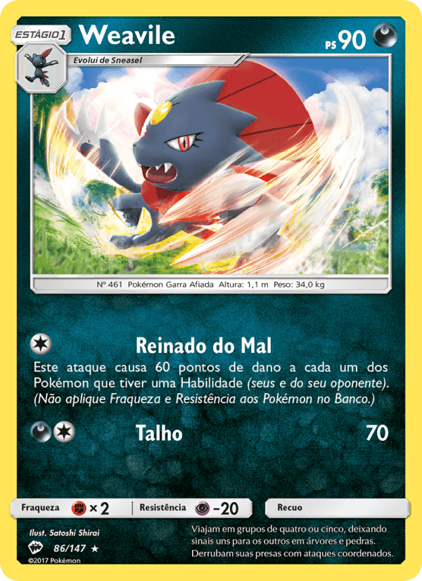 Weavile, carta 86 de Sombras Ardentes