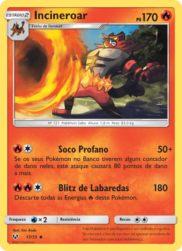 Incineroar, card 17 from Lendas Luminescentes