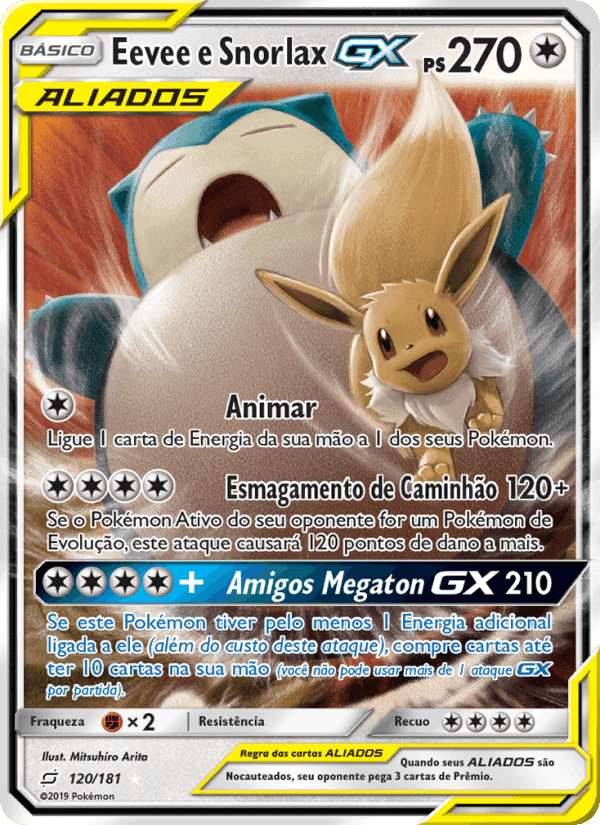 Eevee e Snorlax GX, card 120 from União de Aliados