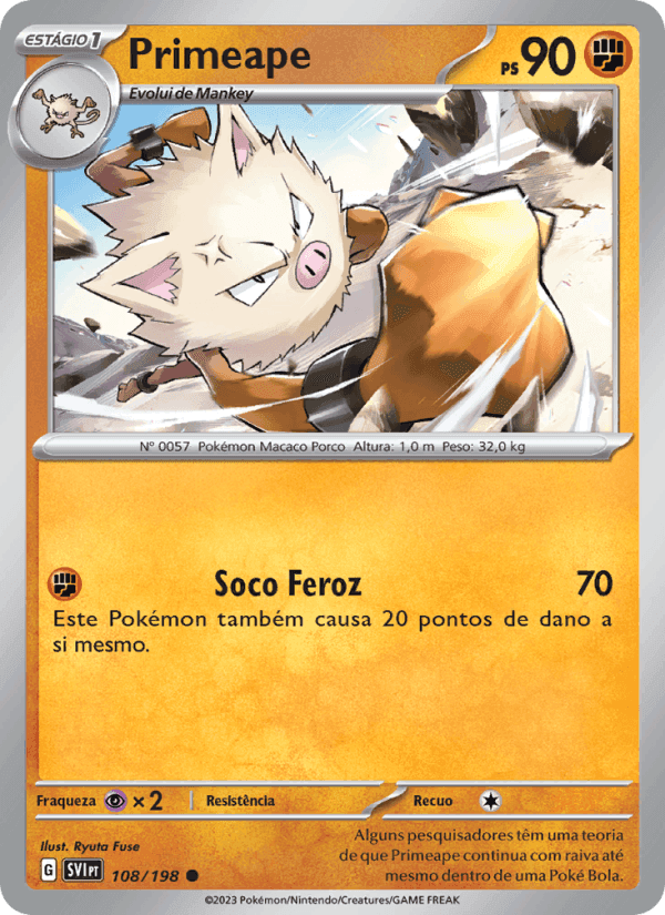 Primeape, card 108 from Escarlate e Violeta