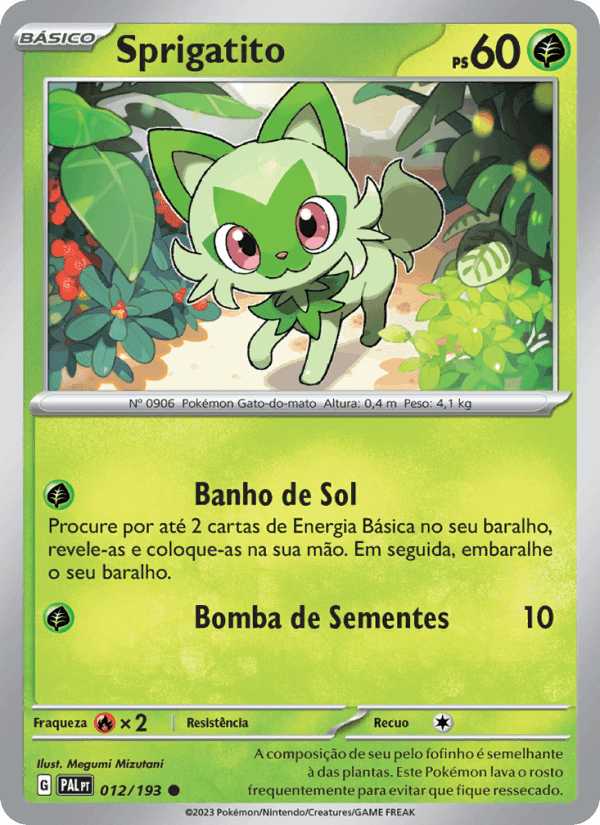 Sprigatito, carta 012 de Evoluções em Paldea