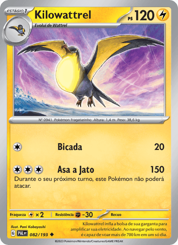 Kilowattrel, card 082 from Evoluções em Paldea