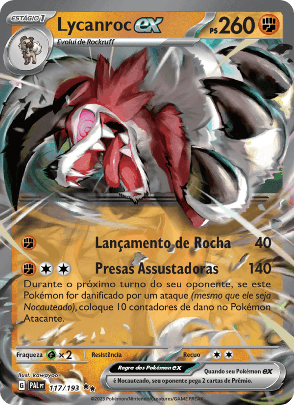Lycanroc ex, carta 117 de Evoluções em Paldea