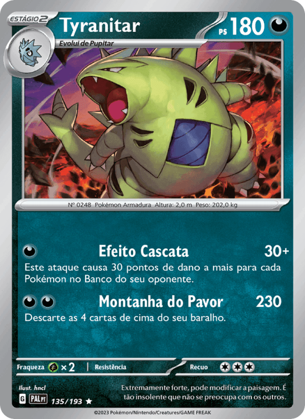Tyranitar, carta 135 de Evoluções em Paldea
