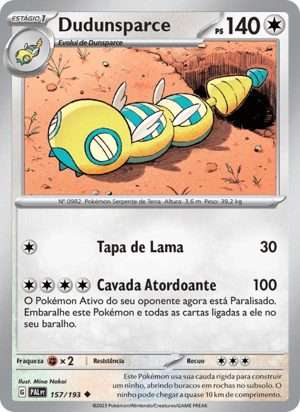 Dudunsparce, carta 157 de Evoluções em Paldea