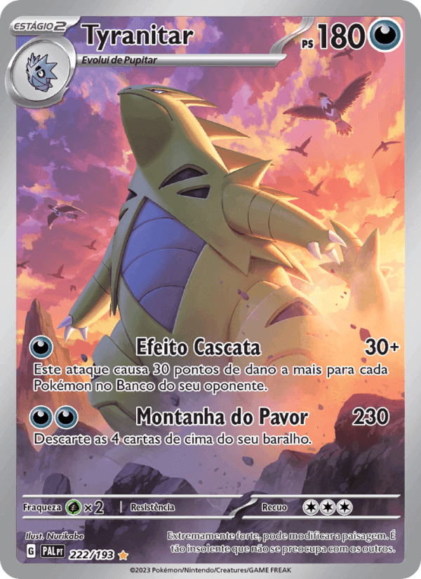Tyranitar, carta 222 di Evoluções em Paldea