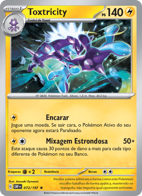 Toxtricity, card 072 from Obsidiana em Chamas