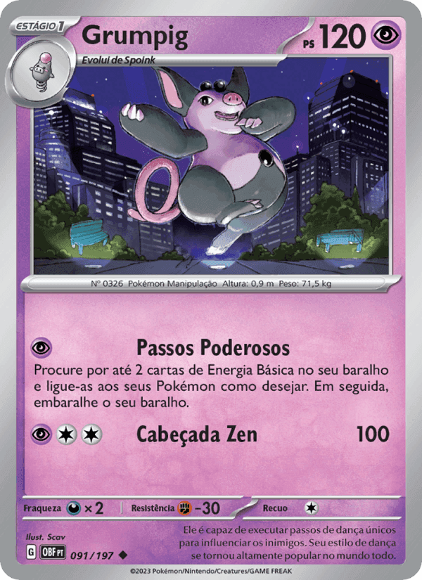 Grumpig, card 091 from Obsidiana em Chamas